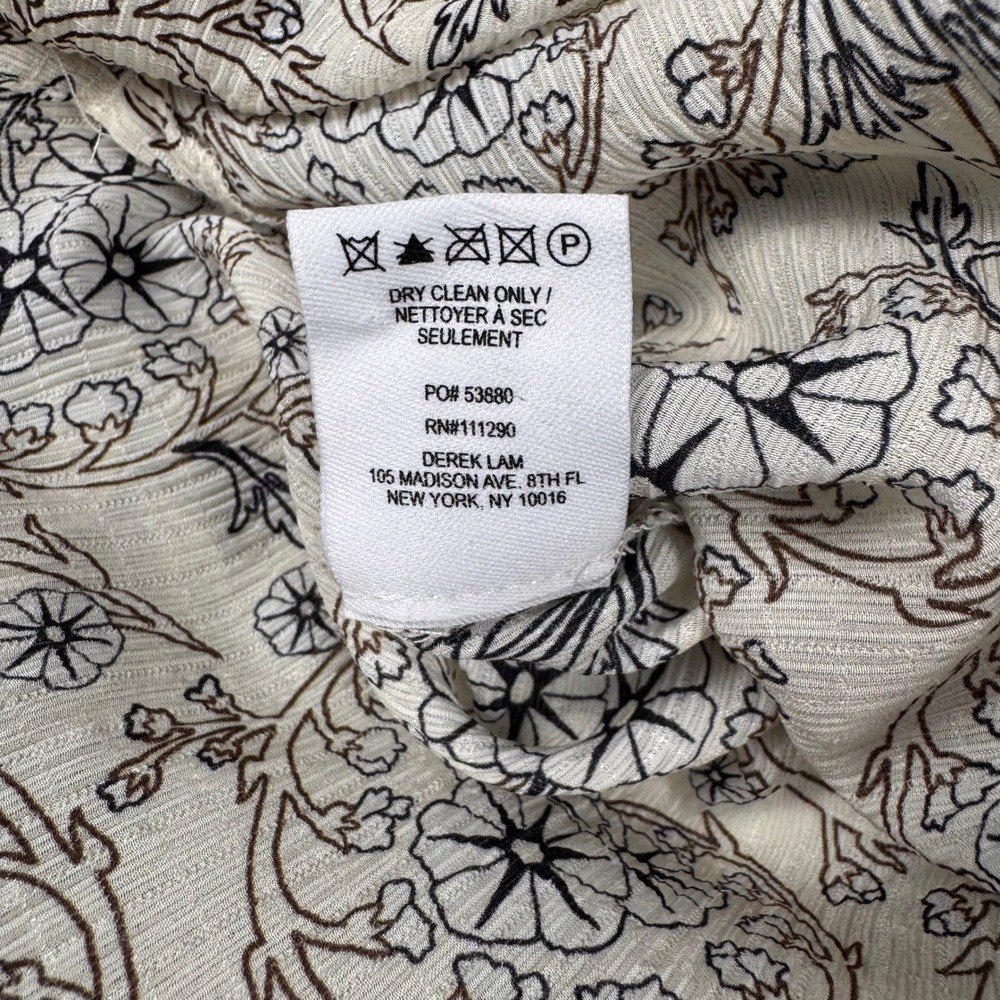 Derek Lam 10 Crosby Blouse Womens 10 Cream 100% Silk Floral Tie Cuff Long Sleeve - Picture 6 of 12